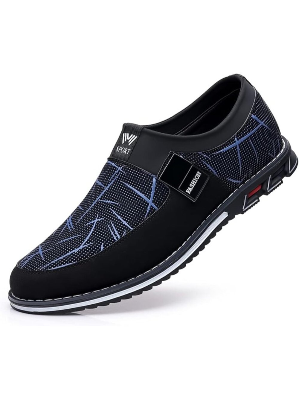 Men's Blue Geometric Abstract Slip-on Low-heel Silver Hardware Dress Loafers